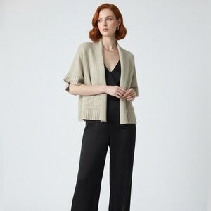 Fenn Wright Manson XL angora blend short sleeve Aran knit open cape sweater tan